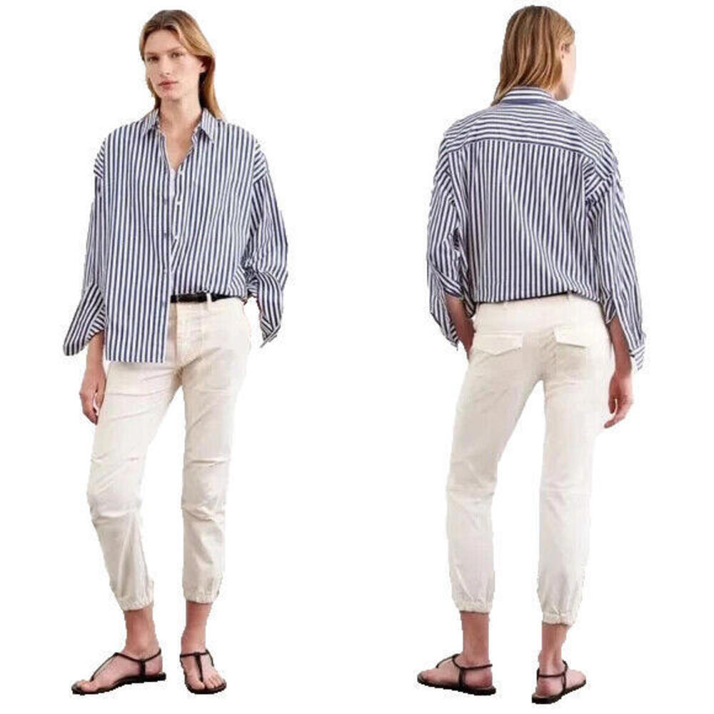 Nili Lotan Women 4 White Cropped French Military Pant Mid Rise Ankle Zip Cotton